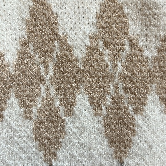 Argyle Sweater Vest Preppy Oversized V-Neck Soft Cream/Gray/Tan Layering Small - Picture 7 of 10